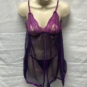 2pc purple lace babydoll style lingerie